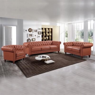 1 Seater 2 Seater 3 Seater Brown Sofa Lounge Set Button Tufted in Faux Leather 1 Seater 2 Seater 3 Seater Brown Sofa Lounge Set Button Tufted in Faux Leather
