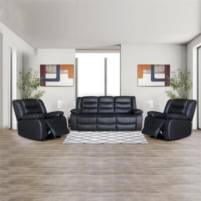3+1+1 Seater Recliner Sofa In Faux Leather Lounge Couch in Black 3+1+1 Seater Recliner Sofa In Faux Leather Lounge Couch in Black
