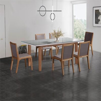 7 Pieces Dining Suite Dining Table & 6X Chairs in White Top High Glossy Wooden Base