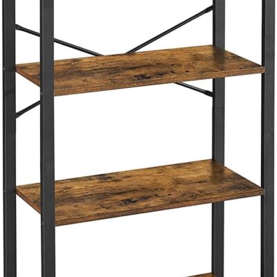 4-Tier Storage Rack with Steel Frame, 120 cm High, Rustic Brown and Black