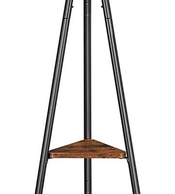 Black Coat Rack Stand Industrial Style 2 Shelves Clothes