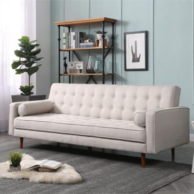 Sofa Bed 3 Seater Button Tufted Lounge Set for Living Room Couch in Fabric Beige Colour Sofa Bed 3 Seater Button Tufted Lounge Set for Living Room Couch in Fabric Beige Colour