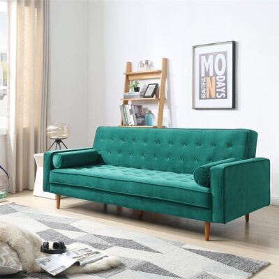 Sofa Bed 3 Seater Button Tufted Lounge Set for Living Room Couch in Velvet Green Colour Sofa Bed 3 Seater Button Tufted Lounge Set for Living Room Couch in Velvet Green Colour