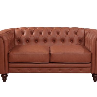 2 Seater Brown Sofa Lounge Button Tufted in Faux Leather