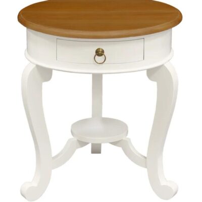 Round Cabriole Leg 1 Drawer Lamp Table (White Caramel)