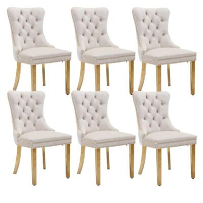 AADEN 6x Velvet Dining Chairs with Golden Metal Legs-Beige AADEN 6x Velvet Dining Chairs with Golden Metal Legs-Beige