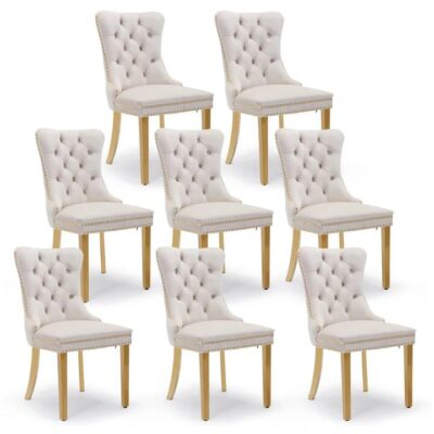 AADEN 8x Velvet Dining Chairs with Golden Metal Legs-Beige AADEN 8x Velvet Dining Chairs with Golden Metal Legs-Beige
