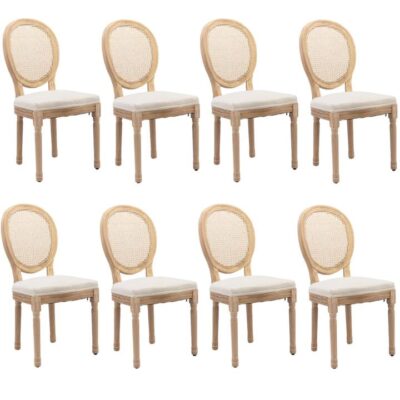 AADEN 8x Rattan Dining Chairs with Solid Wood Legs- Beige AADEN 8x Rattan Dining Chairs with Solid Wood Legs- Beige