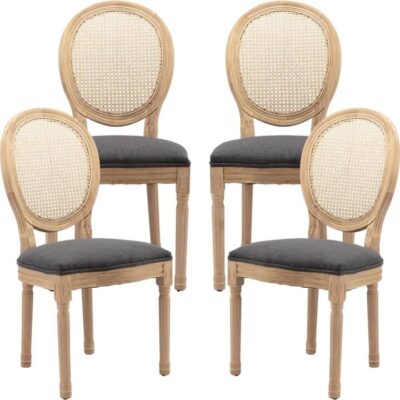 AADEN 4x Rattan Dining Chairs with Solid Wood Legs- Grey AADEN 4x Rattan Dining Chairs with Solid Wood Legs- Grey