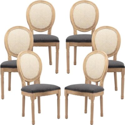 AADEN 6x Rattan Dining Chairs with Solid Wood Legs- Grey AADEN 6x Rattan Dining Chairs with Solid Wood Legs- Grey