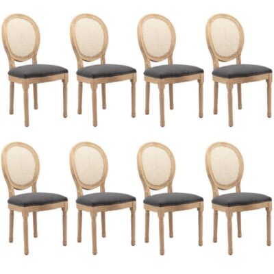 AADEN 8x Rattan Dining Chairs with Solid Wood Legs- Grey AADEN 8x Rattan Dining Chairs with Solid Wood Legs- Grey