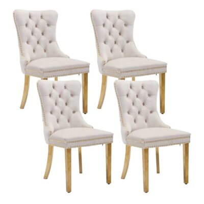 AADEN 4x Velvet Dining Chairs with Golden Metal Legs-Beige AADEN 4x Velvet Dining Chairs with Golden Metal Legs-Beige