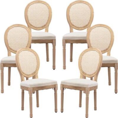 AADEN 6x Rattan Dining Chairs with Solid Wood Legs- Beige AADEN 6x Rattan Dining Chairs with Solid Wood Legs- Beige