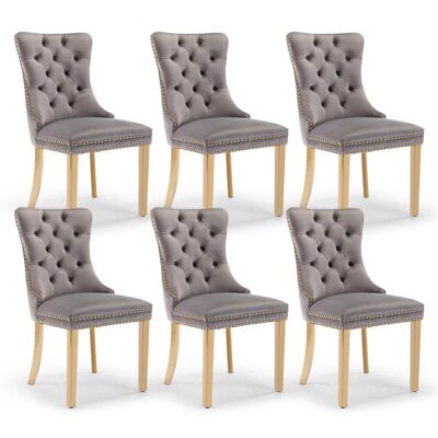 AADEN 6x Velvet Dining Chairs with Golden Metal Legs-Grey AADEN 6x Velvet Dining Chairs with Golden Metal Legs-Grey