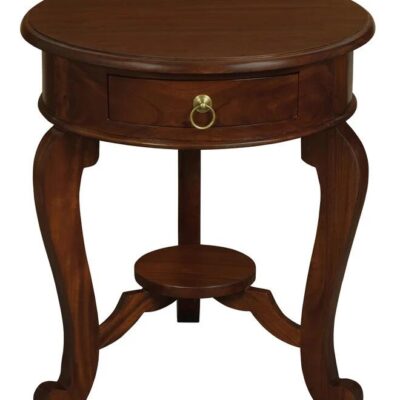 Round Cabriole Leg 1 Drawer Lamp Table (Mahogany)