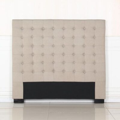 Bed Head Double Beige Headboard Upholstery Fabric Tufted Buttons