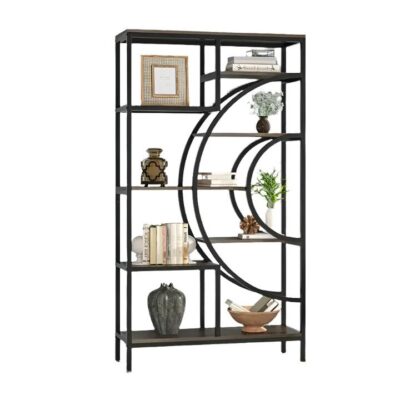 NNETMLT 8-Tier 71-Inch Industrial Geometric Bookcase with Metal Frame