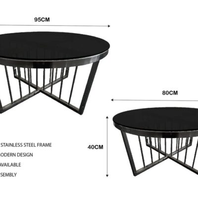Salina Coffee Table 80cm Black Base - Black Glass