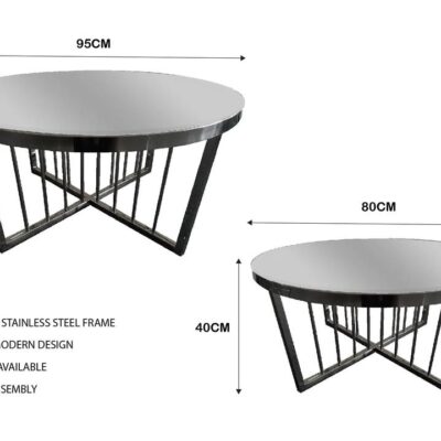 Salina Coffee Table 80cm Black Base - Mirror Glass