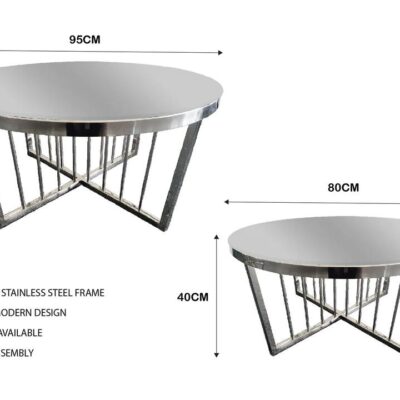 Salina Coffee Table 80cm Silver Base - Mirror Glass