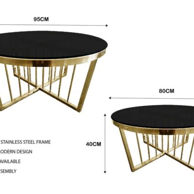 Salina Coffee Table 80cm Gold Base - Black Glass