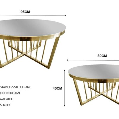 Salina Coffee Table 80cm Gold Base - Mirror Glass