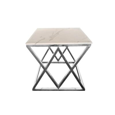 Alsea Side Table Silver Base - White Marble