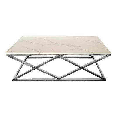 Alsea Coffee Table Silver Base - White Marble