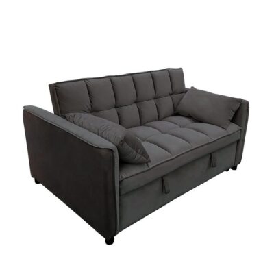 Sarantino Quincy 2-Seater Velvet Sofa Bed in Dark Grey with Wooden Frame and Tufted Design