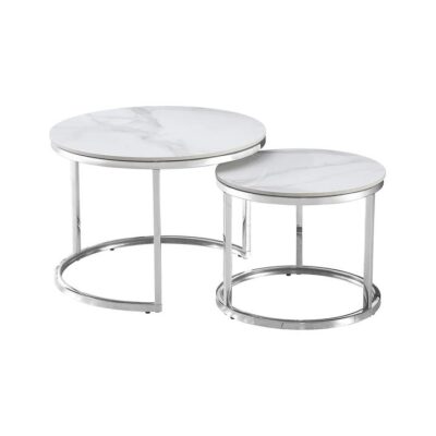 Nesting style Coffee Table - White on Silver - 60cm/45cm