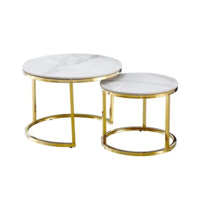 Nesting Style Coffee Table - White on Gold - 60cm/45cm