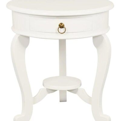 Round Cabriole Leg 1 Drawer Lamp Table (White)