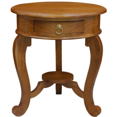 Round Cabriole Leg 1 Drawer Lamp Table (Light Pecan)