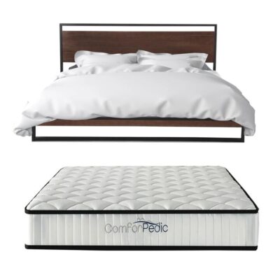Azure Wood Bed Frame With Comforpedic Mattress Package Deal Bedroom Set - Single - White Brown