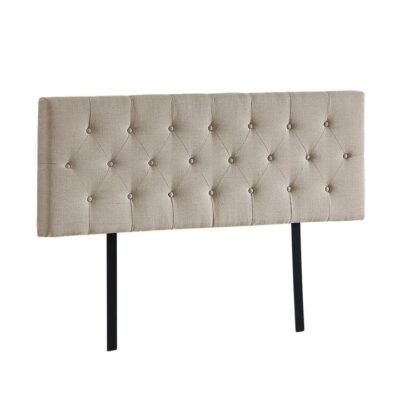 Linen Fabric Double Bed Deluxe Headboard Bedhead - Beige