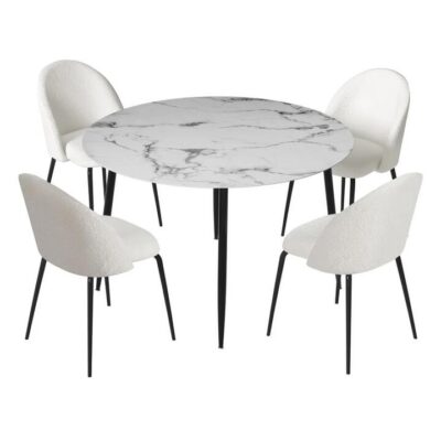 1 Dining Table and 4 Chairs Set Marble White 1 Dining Table and 4 Chairs Set Marble White