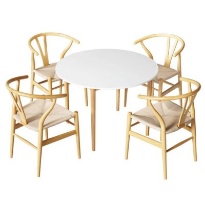 1 Dining Table and 4 Chairs Set Wishbone Wood 1 Dining Table and 4 Chairs Set Wishbone Wood