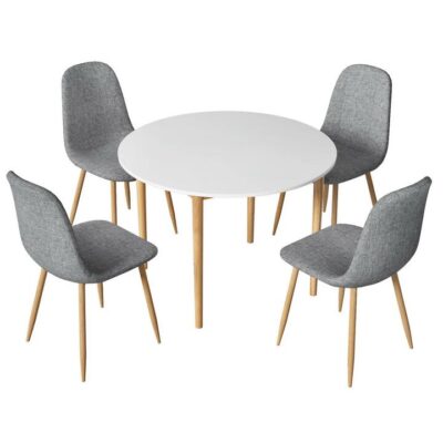 1 Dining Table and 4 Chairs Set White Grey 1 Dining Table and 4 Chairs Set White Grey