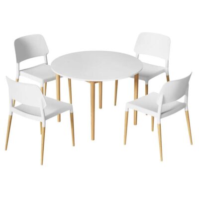 1 Dining Table and 4 Chairs Set White Wood 1 Dining Table and 4 Chairs Set White Wood