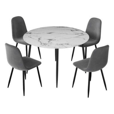 1 Dining Table and 4 Chairs Set Marble Grey 1 Dining Table and 4 Chairs Set Marble Grey