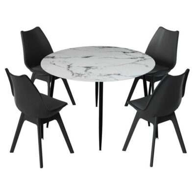 1 Dining Table and 4 Chairs Set Marble Black 1 Dining Table and 4 Chairs Set Marble Black