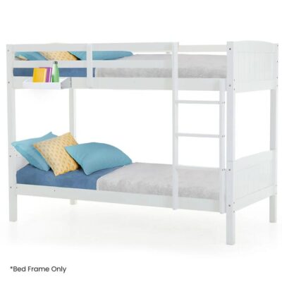 Kingston Slumber Single Bunk Bed Frame Solid Pine Wood Timber, Modular Design, White