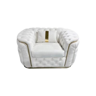 1 Seater Sofa Beige Velvet Fabric Solid Wood construction Gold Stainless Steel Trim 1 Seater Sofa Beige Velvet Fabric Solid Wood construction Gold Stainless Steel Trim