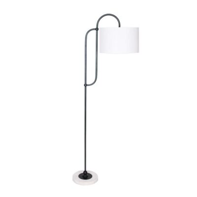 Sarantino Metal Floor Lamp with Marble Base & Ghost-White Shade
