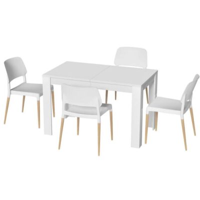 1 Artiss Dining Table and 4 Chairs Set White Wood 1 Artiss Dining Table and 4 Chairs Set White Wood
