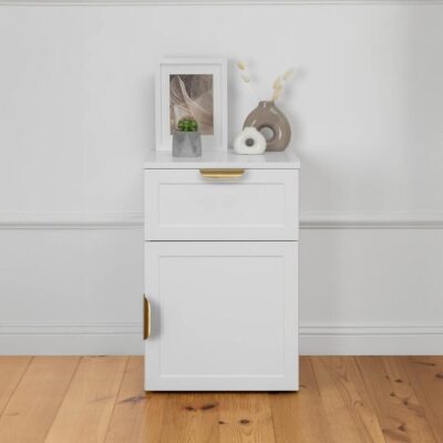 Porto Bedside Table - White - Hamptons - Pull Brass