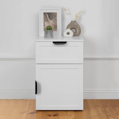 Porto Bedside Table - White - Hamptons - Pull Black