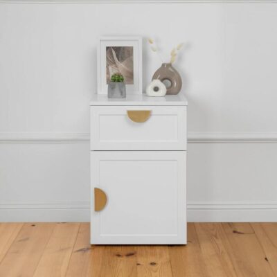 Porto Bedside Table - White - Hamptons - Half Moon Brass