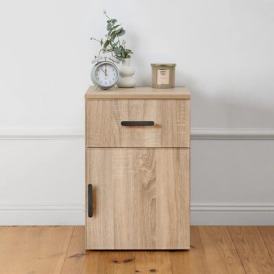 Porto Bedside Table - Natural Oak - Slim - Oval Black