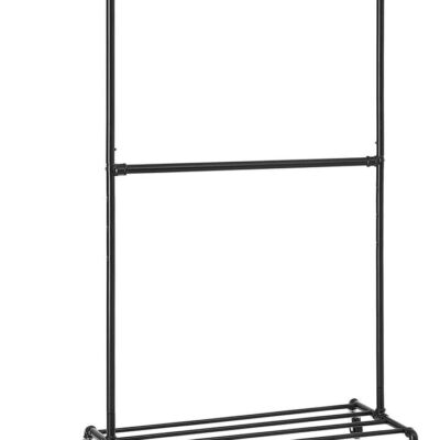 Industrial Clothing Rack Wheels Double Rod